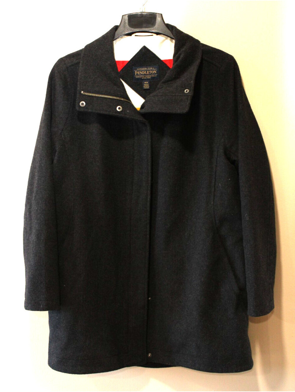 Pendleton Womens Campbell Wool Coat Size M Black Zip/Snap Front Pockets Lined EC